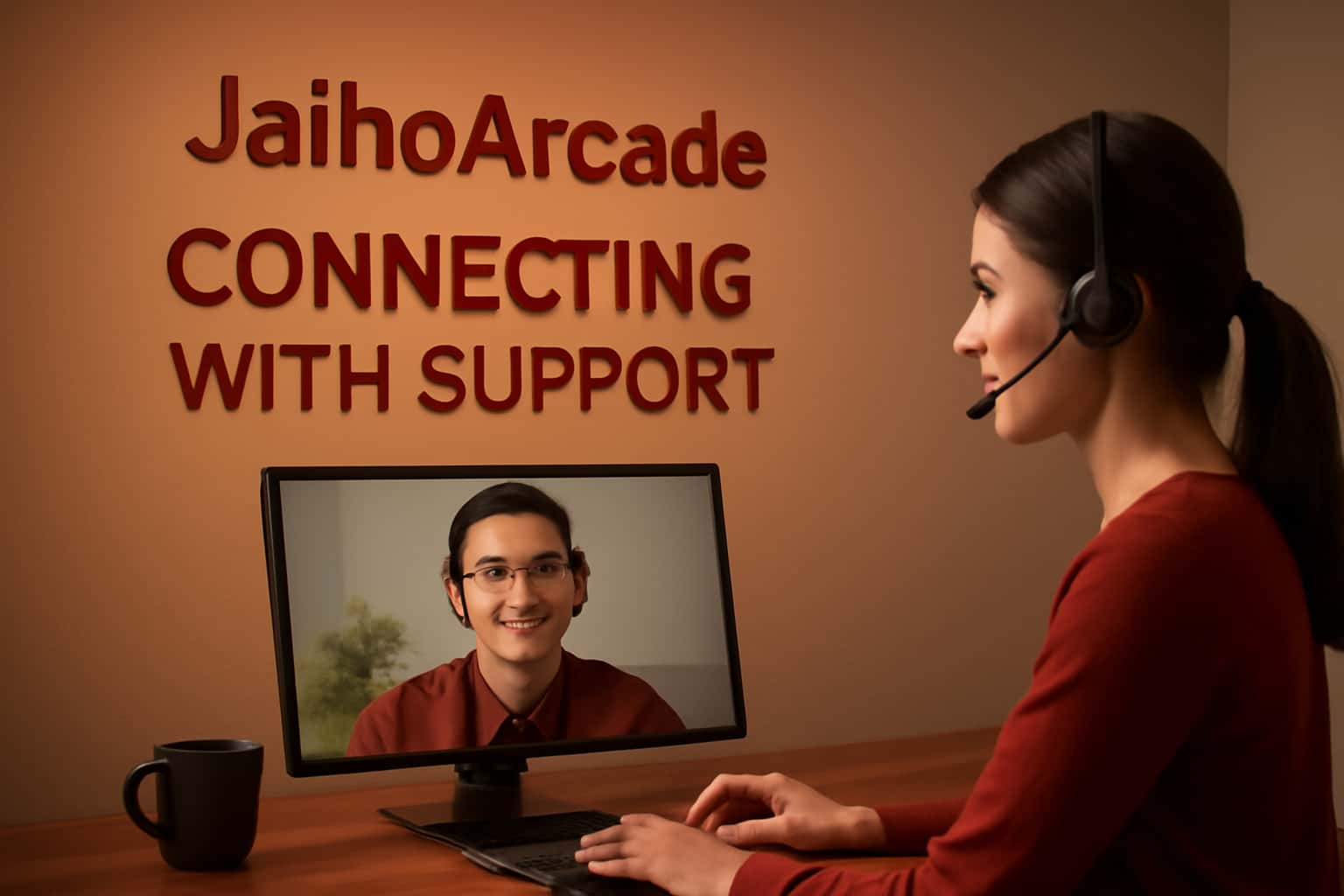 An informational scene depicting support resources for JaihoArcade with text included.