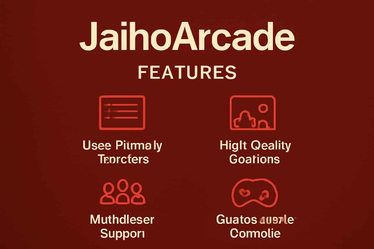 An informational representation of JaihoArcade features with a high-tech aesthetic.