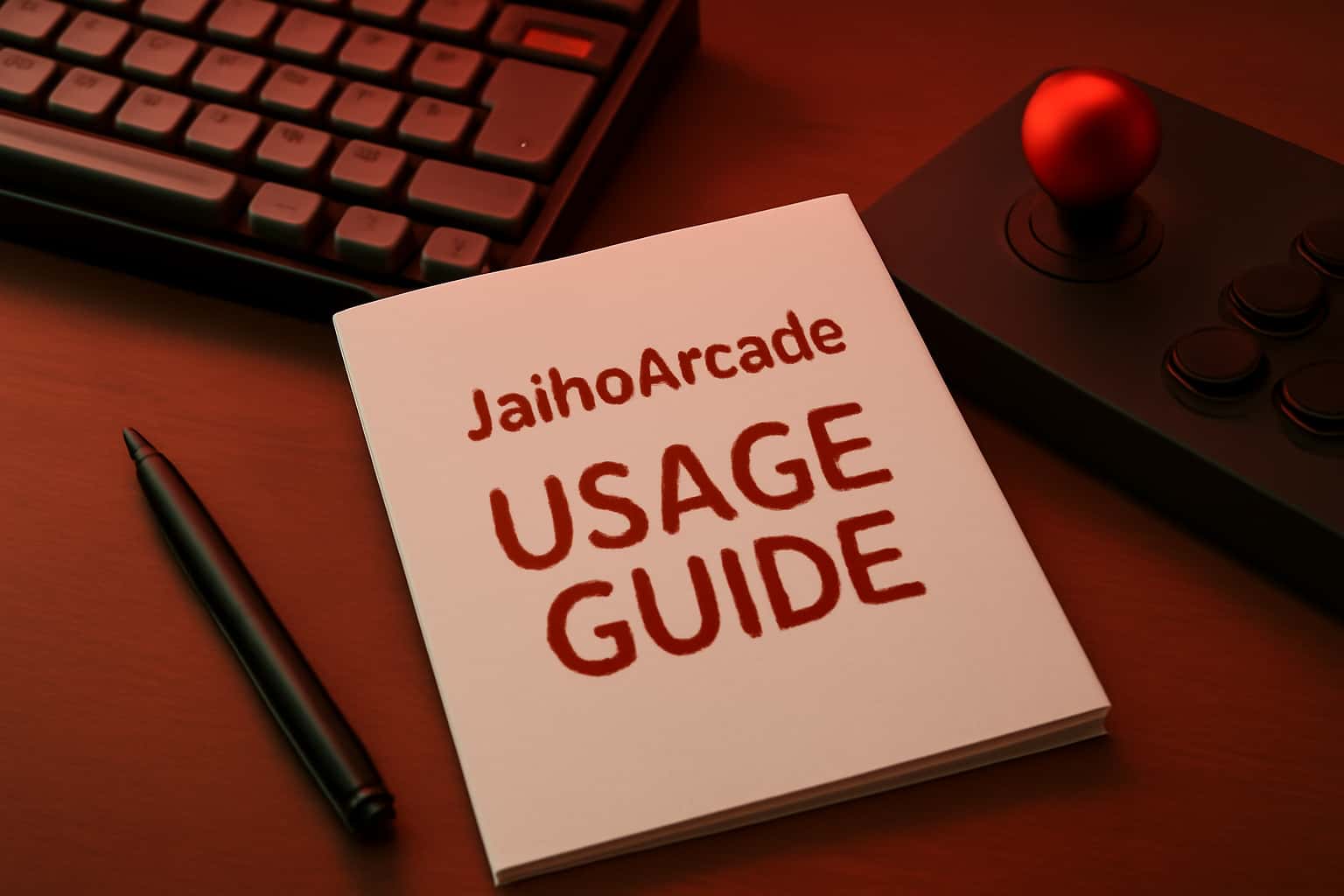 An informational scene showcasing the JaihoArcade Usage Guide.