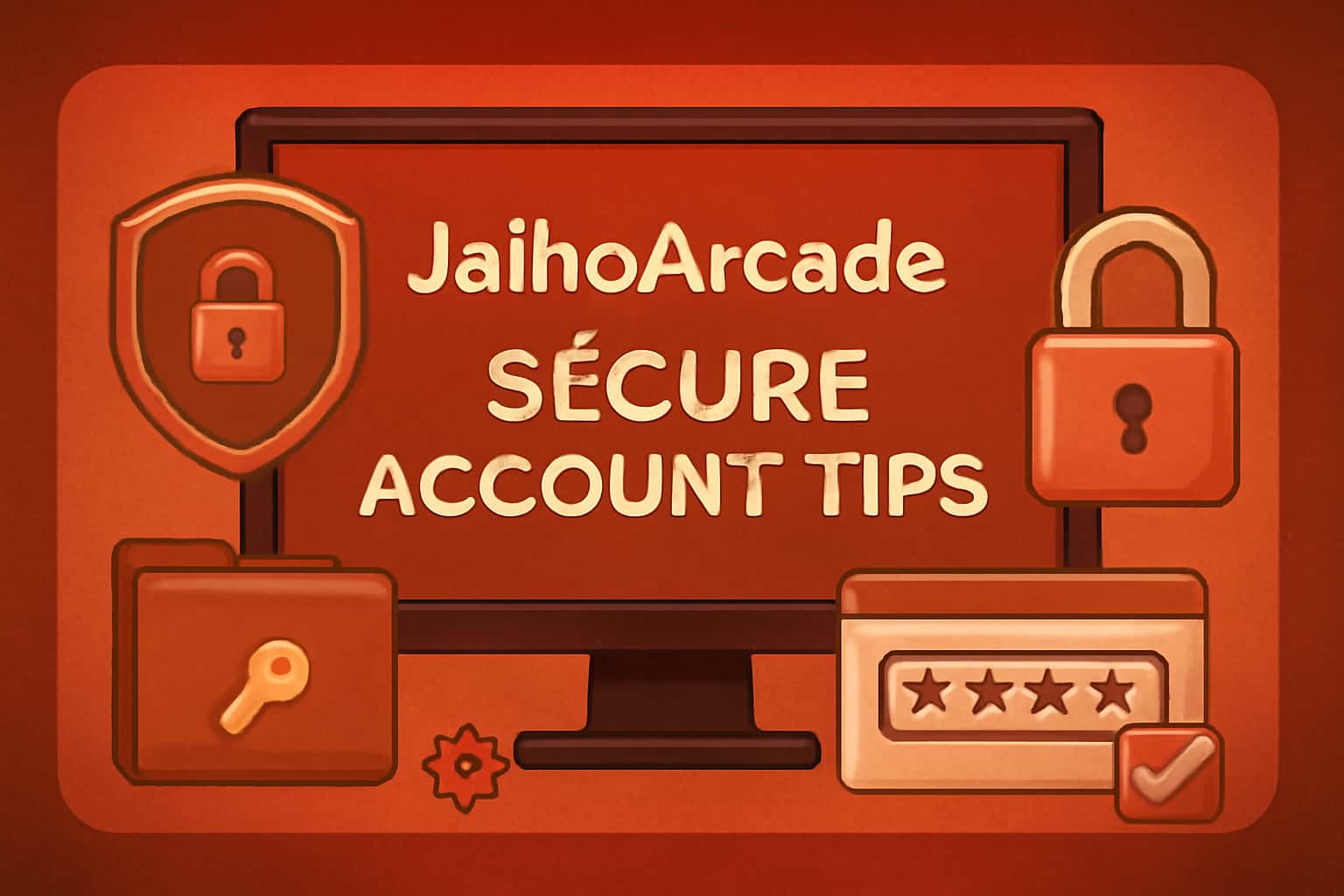 Informational graphic representing Secure JaihoArcade Account Tips with modern design elements.